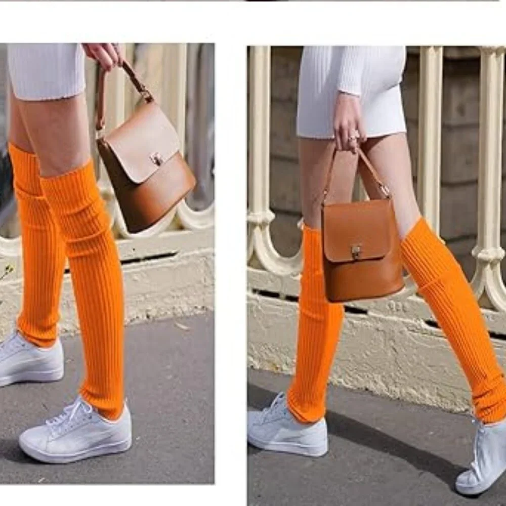 Orange Leg Warmers Toeless Yoga Dance Socks